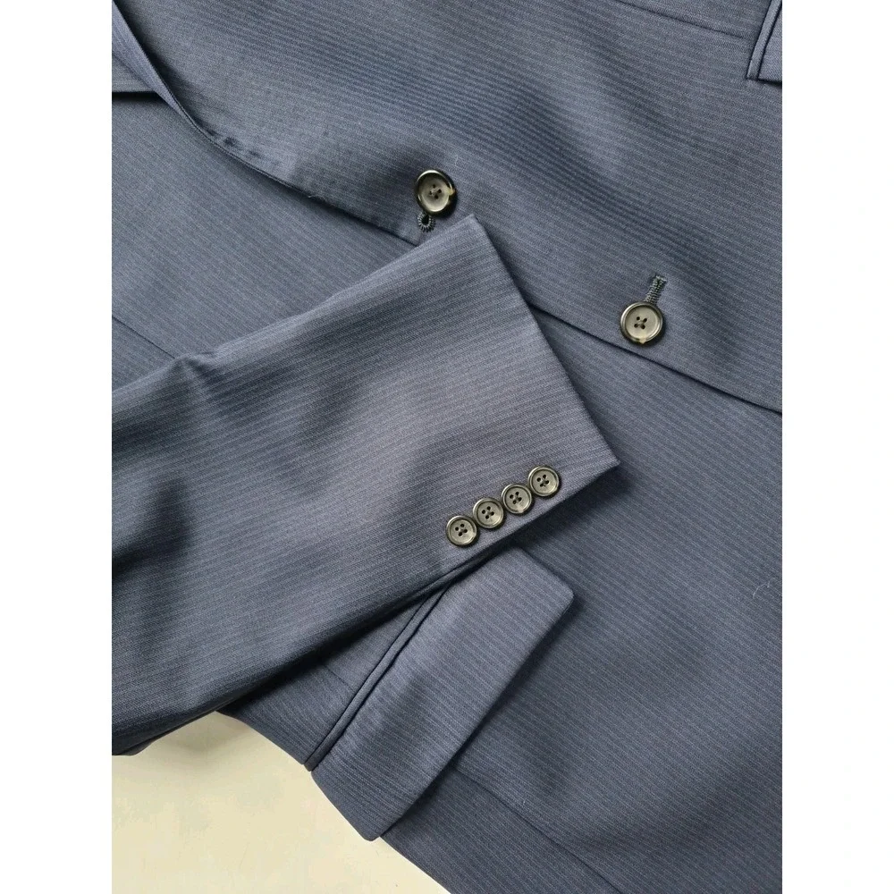 Hart Schaffner Marx Mens Wool Sport Coat 44L Blue Striped 2 Button USA D606